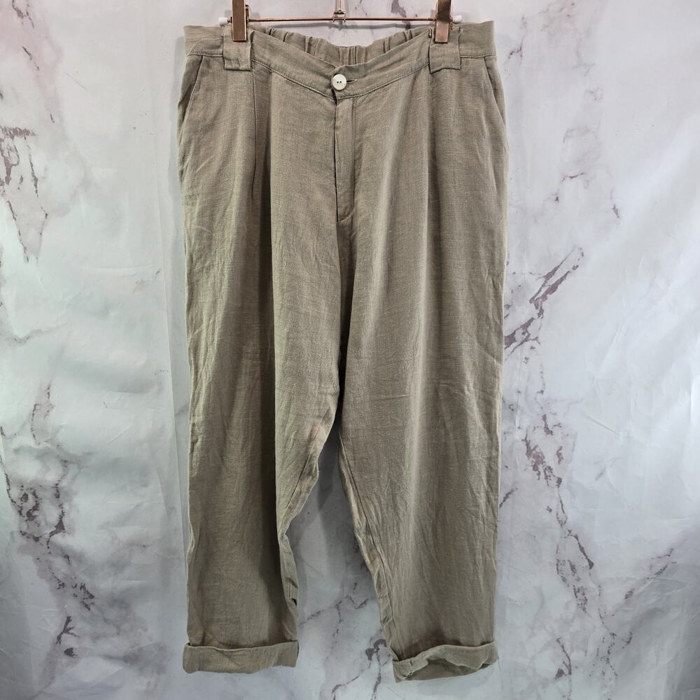 Mus And Bombon Pants Womens Large Brown Tan Beige Linen High Rise Cuffed Crop